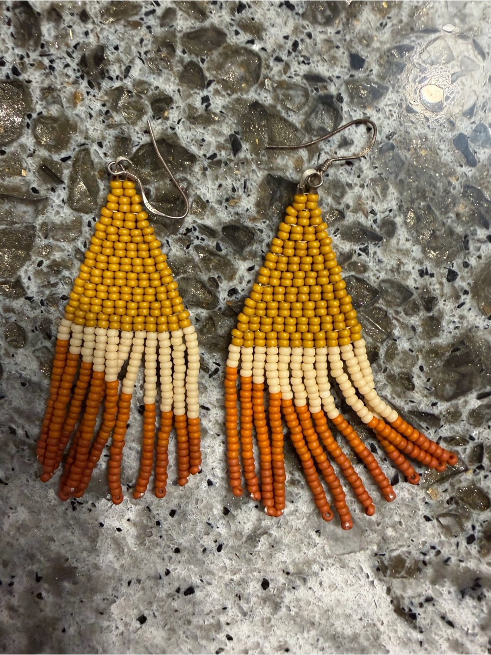 Handmade Yellow & Orange Beaded Fringe Earrings